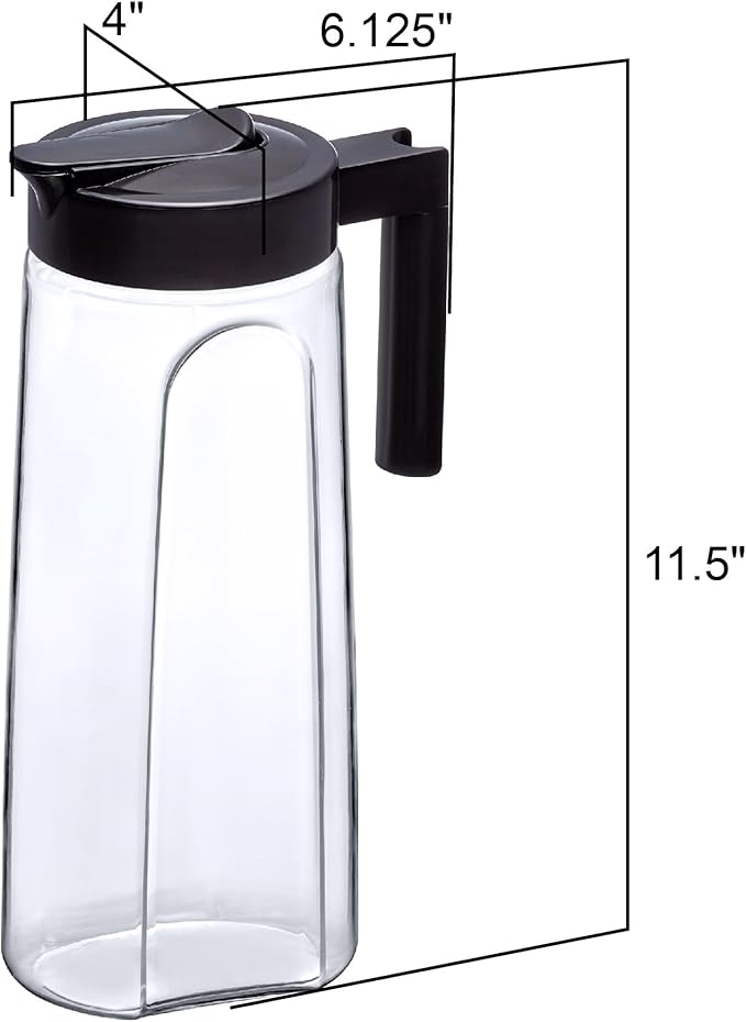 Amazing Abby - Slim - Tritan Pitcher (64 oz), Unbreakable Plastic Water Pitcher with Lid, BPA-Free, Heat-Resistant, Dishwasher-Safe, Great for Both Iced and Hot Drinks, Indoors and Outdoors, Black