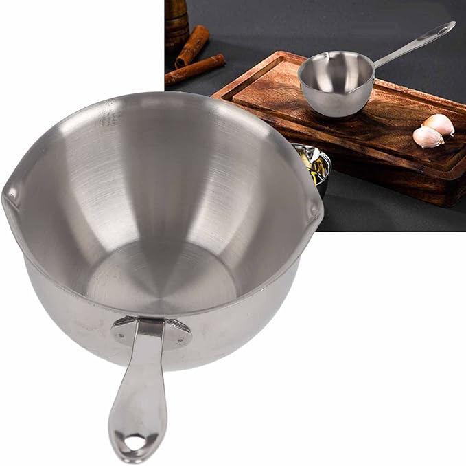 Butter Warmer Pot Small Butter Warmer Measuring Pot with Long Handle, All in One Flat Induction Bottom Mini Butter Hot Pot Milk Pot Small Saucepan Sturdy Stainless Steel (300ML)