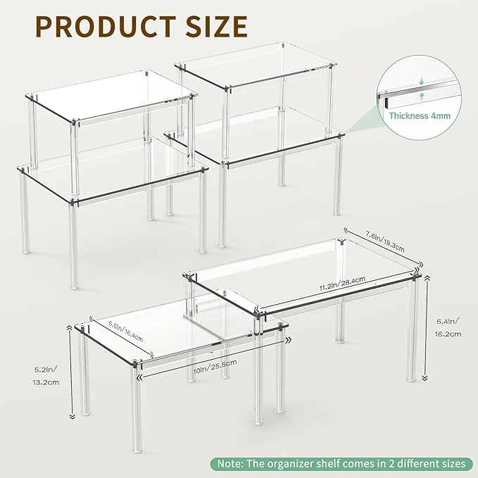 2Pack Acrylic Cabinet Organizer, Clear Cabinet Organizer Shelf, Spice Rack Organizer for Cabinet for Dishes, Spices, Soda Cans and Bottles, Stackable Shelves House Essentials for Gift