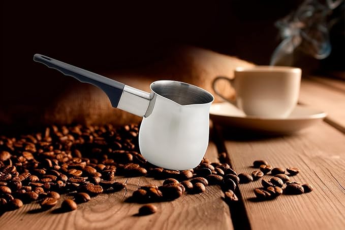 Fino Stainless Steel Turkish Coffee Pot - Professional 18/8 Warmer for Stovetop Coffee, Milk, Tea, Hot Chocolate - Delicious Daily Beverages - 6-Ounce