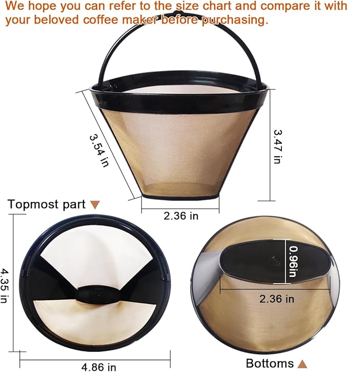 2Pcs Reusable Coffee Filter Basket, No.4 Cone Coffee Maker Filters, for Ninja and Cuisinart Coffee Maker Machines Brewers Filter Replacement