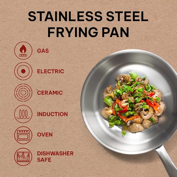 Alva Maestro 8" Premium Stainless Steel Frying Pan - 18/10 Professional Grade - PFAS/PFOA/PTFE Free - High Heat & Oven Safe - All Stovetop Compatible