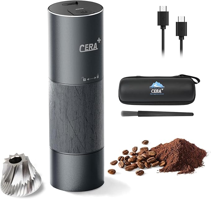 CERA+ Portable Burr Coffee Grinder Electric Espresso Grinderring Machine Suitable for Travel,Camping with Bag