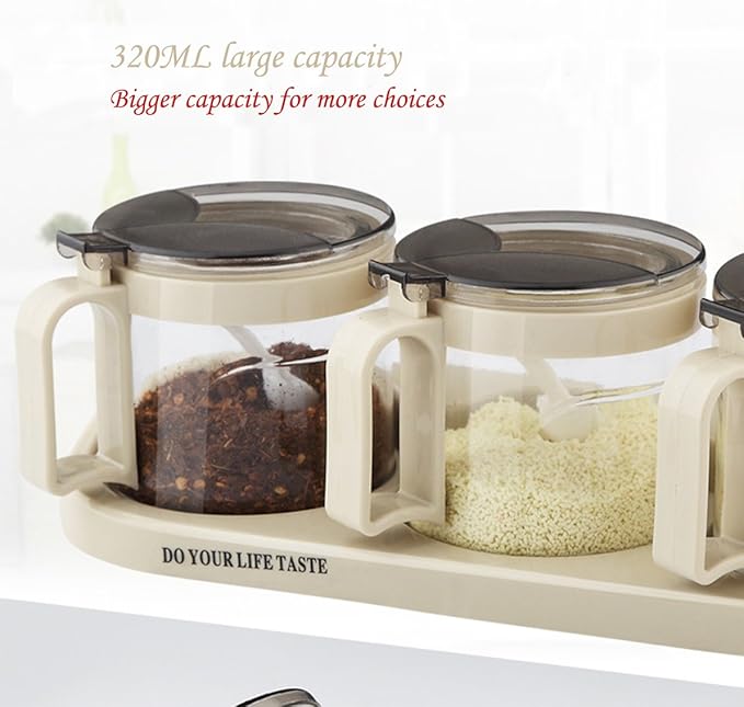 TENTA TENTA KITCHEN Gourmet Seasoning Box with Serving Spoons, Spice Jar Set Condiment Cruet Bottle, Kitchen Supplies,Nice Design for Kitchen (glass)