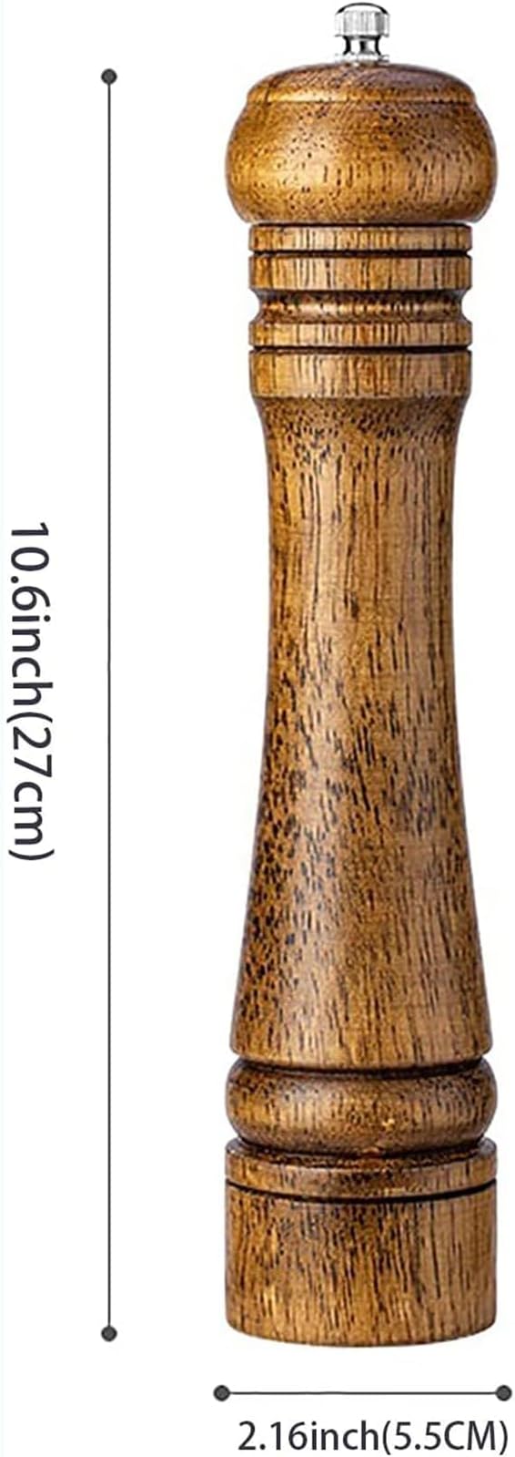 10 Inch Large Capacity Manual Pepper Grinder Oak Wood Adjustable Ceramic Core Salt and Pepper Mill for Kitchen Cooking Seasoning Grinding