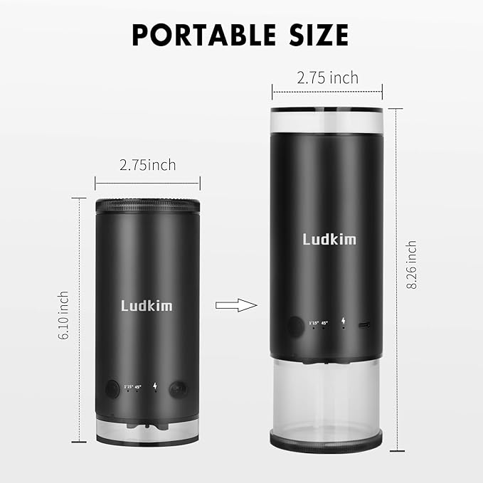 Electric Burr Coffee Grinder, 80 Precise Settings Rechargeable Cordless - Conical Stainless Steel Grinder for Espresso, Drip, French Press, Portable for Travel & Home Use