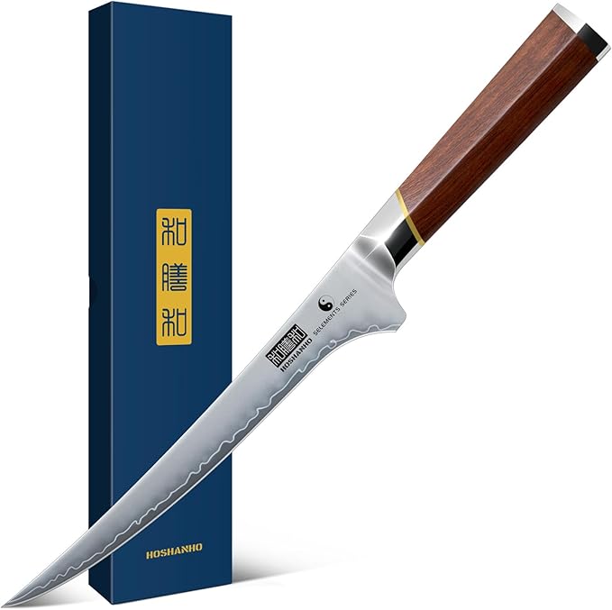Fillet Knife 7 Inch, Japanese High-carbon Steel Boning Knife for Meat Chicken Cutting, Razor Sharp Fish Fillet Knives with Ergonomic Red Sandalawooden Handle