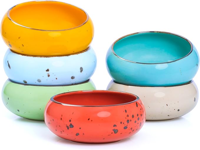 Small Hand Craft Dessert Bowls - 12oz, Set of 6 - Microwave, Oven, Dishwasher Safe, Ice Cream, Soup, Snacks, Rice, Cereal, Chili, Side Dishes, Dips, Ideal Gift - Vivid Assorted Colors