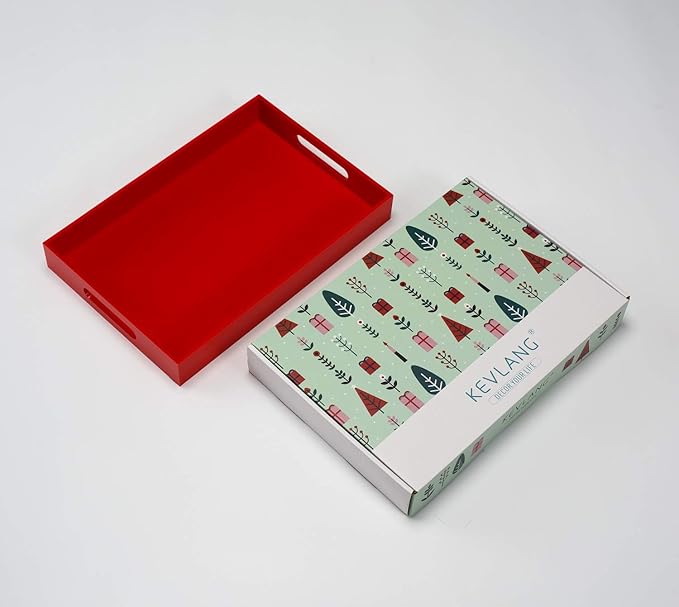 Sturdy Red Acrylic Serving Tray with Handles - 10x15Inch, Coffee, Appetizer, Breakfast, Butler Tray - Kitchen Countertop & Vanity Table Organizer