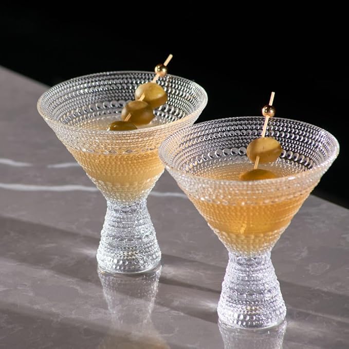 LEMONSODA Hobnail Pink/Clear Martini Glasses Vintage Cocktail Glasses (9oz) for Martini, Cocktail, Margarita, Cosmopolitan, Manhattan (Clear, Set of 6)