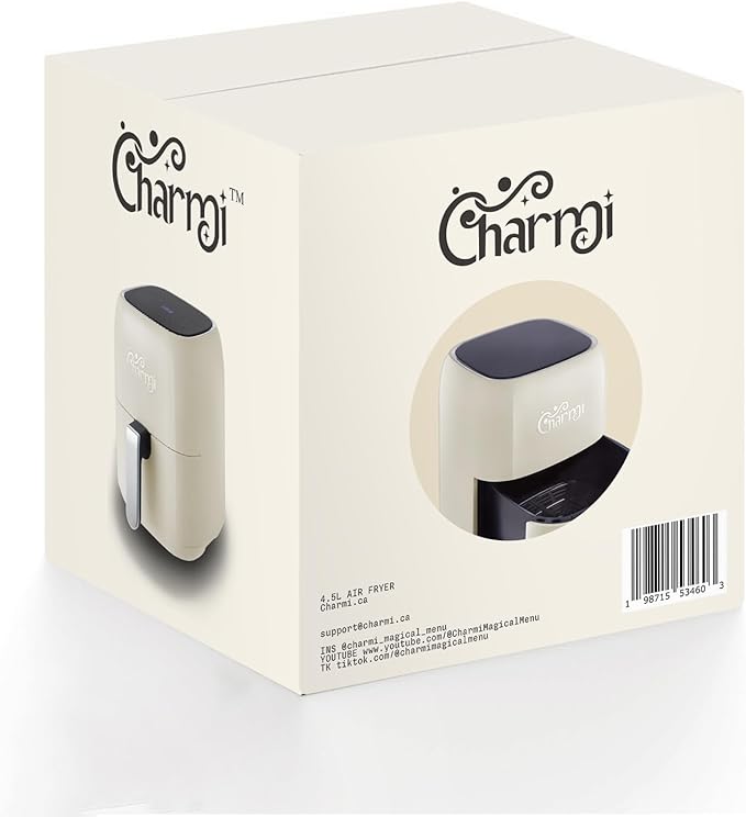 Charmi 5QT Air Fryer – Beautiful Retro Design, Stylish Countertop Look, Nonstick & PFAS-Free, Safe Auto Shutoff, Digital Touchscreen, 8 Cooking Presets (Cream White)