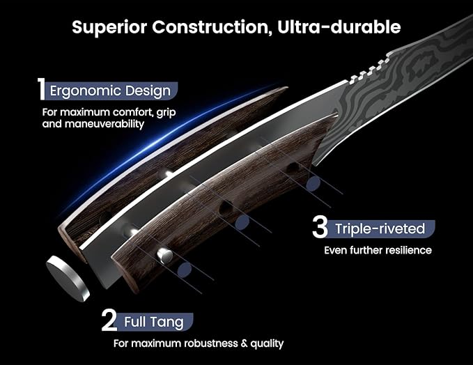 Boning Knife for Meat Cutting, 6.5 Inch Japanese Style Fish Fillet Knife with Wood Handle, High Carbon Razor Sharp Curved Blade for Deboning Trimming, Housewarming Birthday Cooking Gifts