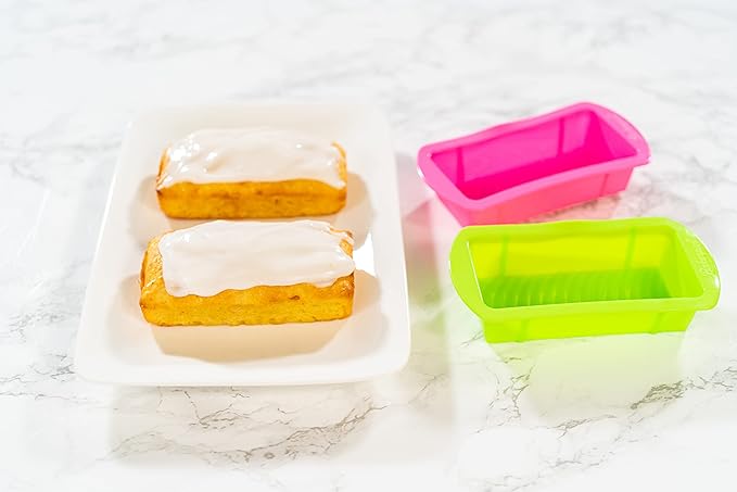 Bakerpan Silicone Mini Loaf Pans for Baking, Mini Cake Pans, 4.5 Inch Baking Pan, Reusable Baking Mold - Set of 4