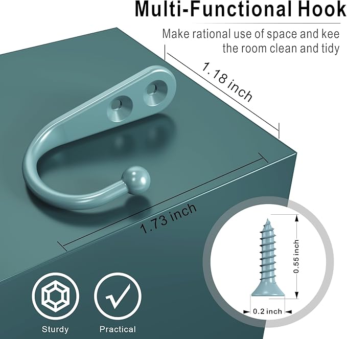 15 Pcs Black Wall Mounted Coat Hooks, Hanger Hook with 30 Pieces Screws for Towel, Key, Robe, Scarf, Bag, Cap, Coffee Cup, Mugs(Bule)