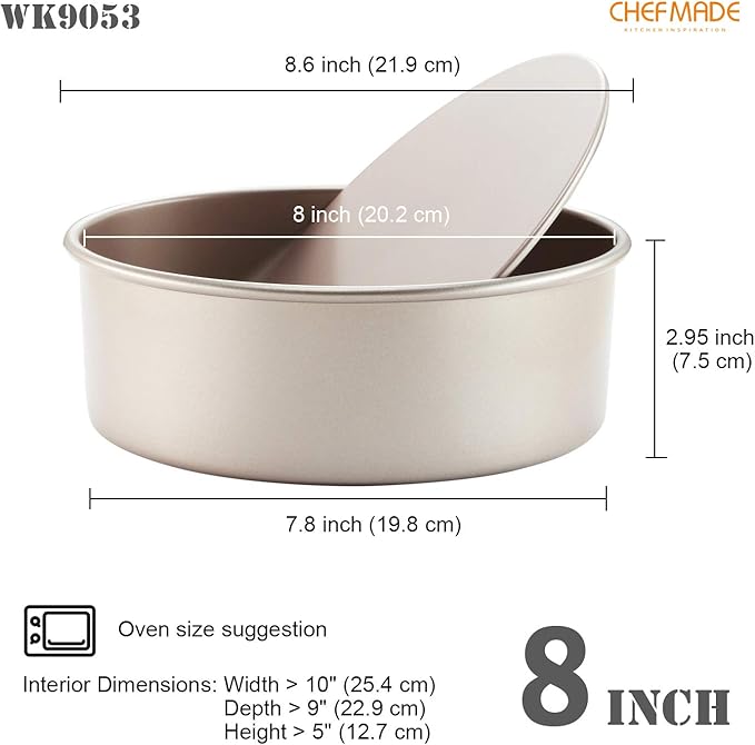 CHEFMADE Round Cake Pan, 8-Inch with Removable Loose Bottom Non-Stick Chiffon Bakeware for Oven and Instant Pot Baking (Champagne Gold)