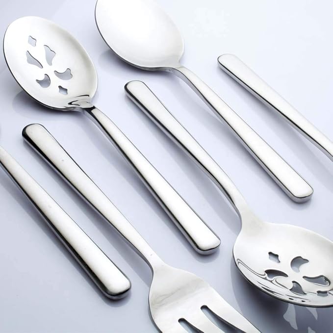 Serving Spoons*2 Slot Spoons* 2 Forks *2 Buffet Colander Stainless Steel Banquet Set, Set of 6. Lenght 9" (6-spoon forks set)