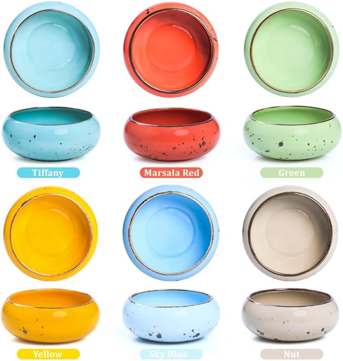 Small Hand Craft Dessert Bowls - 12oz, Set of 6 - Microwave, Oven, Dishwasher Safe, Ice Cream, Soup, Snacks, Rice, Cereal, Chili, Side Dishes, Dips, Ideal Gift - Vivid Assorted Colors