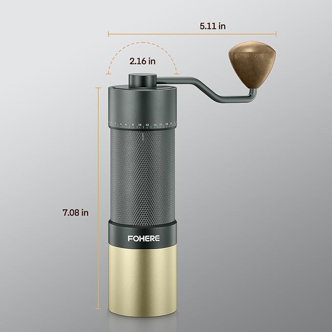 FOHERE Manual Coffee Grinder Capacity 30g with CNC Stainless Steel Conical Burr, Adjustable Coarseness for Espresso, Drip Coffee, and French Press, Portable Hand Grinder