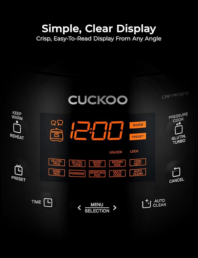 CUCKOO CRP-PK1001S 10-Cup (Uncooked) / 20-Cup (Cooked) Heating Pressure Rice Cooker & Warmer with Nonstick Inner Pot, 13 Menu Options, Fuzzy Logic Tech, Auto Clean (Black)