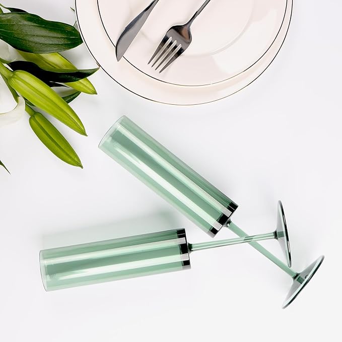 12 Pack Acrylic Dark Green Wine Glasses Green champagne glasses Champagne Flutes Sparkling Wine Glasses Wine Goblets Wedding Glassware Set Drinkware Glasses for Wedding Bar Celebration Baby Shower