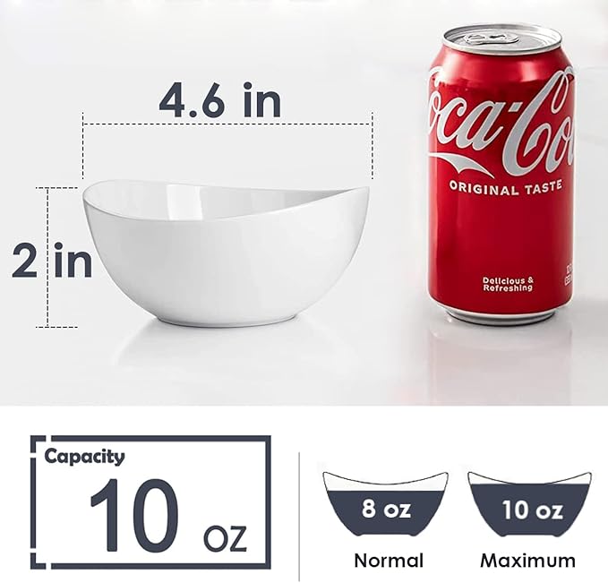 10 Ounce Small Bowls, Ceramic Dessert Bowls for Cereal, Soup, Ice Cream, Small Serving Bowls Set for Kitchen, Set of 6, White