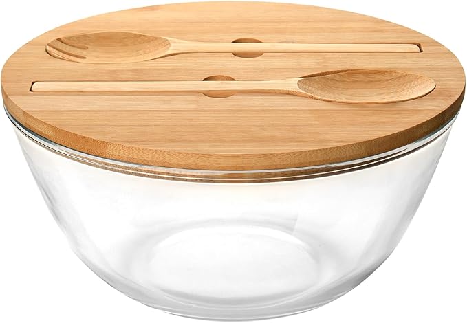 GEHE Glass Salad Bowl with Lid, 10.6Inch Large Trifle Bowl Glass Fruit Bowl, 4.7 Quart Large Capacity Serving Bowls for Salad, Pasta, Fruit, Dessert Display Cake, Microwave Safe