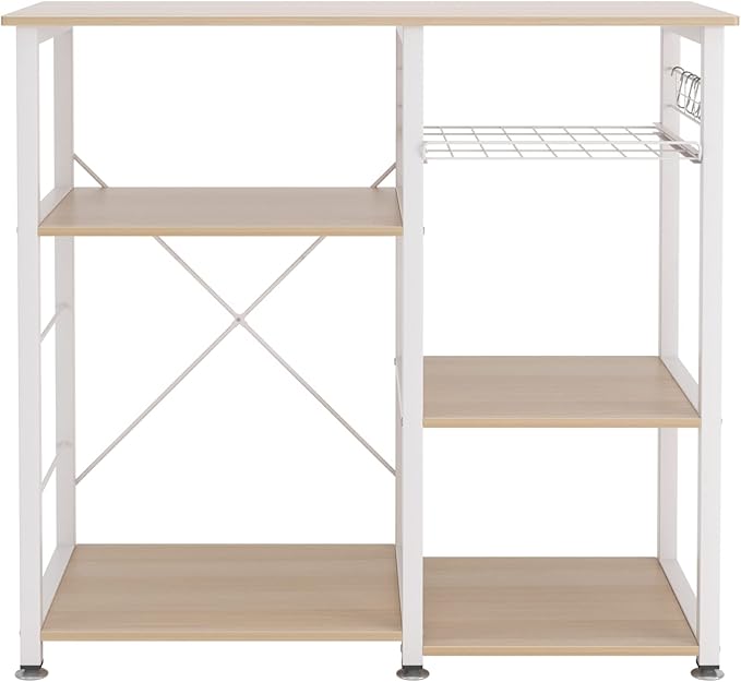 soges 3-Tier Kitchen Baker's Rack Utility Microwave Oven Stand Kitchen Island Cart Standing Multifunction Storage Shelf Kitchen Workstation, Maple