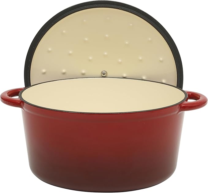 Gibson Home Addlestone 7 Qt Enameled Cast Iron Dutch Oven Pot with Lid – Round, Oven Safe to 500°F, Ideal for Bread Baking & Stews - Gradient Red