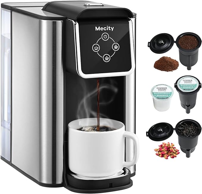Mecity Coffee Maker 3 in 1 Single Serve Coffee Machine, Compatible with K cup Capsules, Instant Coffee Pot, Tea maker, 6,8,10 Oz Cup, Removable 50 Oz Water Reservoir, 120V 1150W