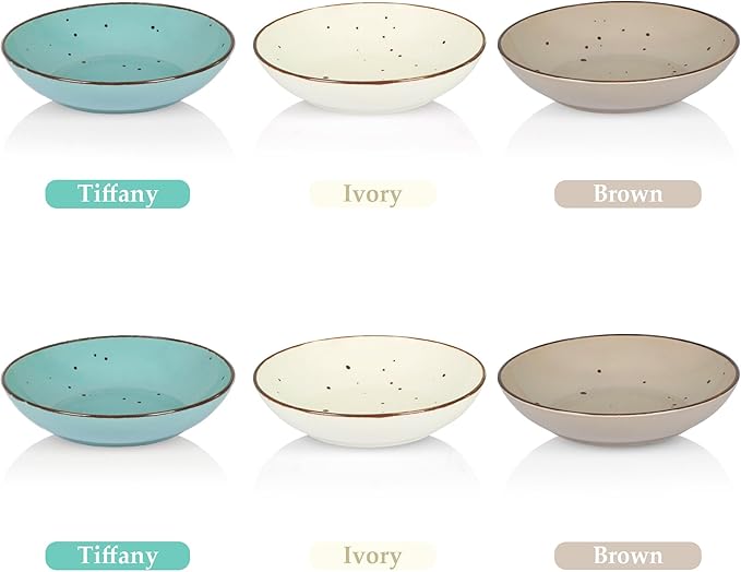 Esfour 8 Inch Porcelain Pasta Bowl, 16 Ounce Salad Bowls, Microwave & Dishwasher Safe, Sturdy & Stackable, Set of 6 Ceramic Bowl Plate Set, Wide Shallow Salad Bowls, Natural Assorted Colors