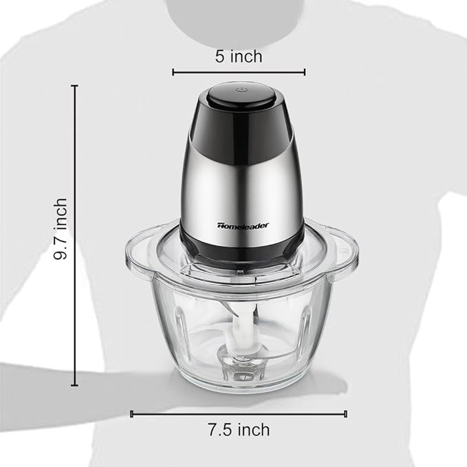 Electric Food Chopper, 5-Cup Food Processor by Homeleader, 1.2L Glass Bowl Grinder for Meat, Vegetables, Fruits and Nuts, Stainless Steel Motor Unit and 4 Sharp Blades, 300W