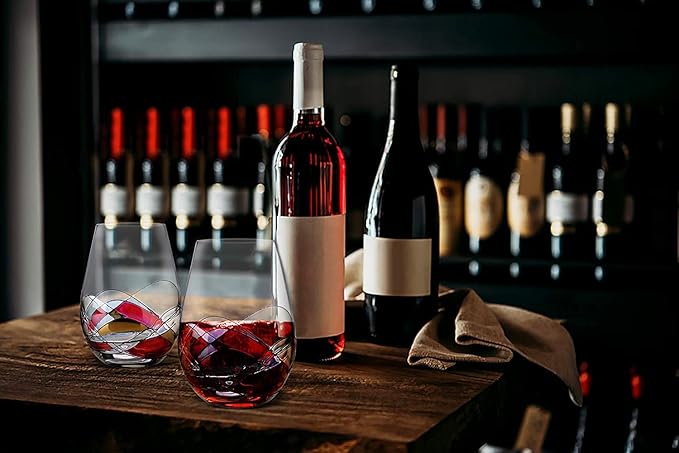 Stemless Wine Glasses Gift Set - Two | Hand Painted Large Premium Red and White glasses | Lead-Free Crystal | Essential Wine Gift | 18 oz - Wine Lover Birthday Gift Box Mom Wife Siste - Bezrat