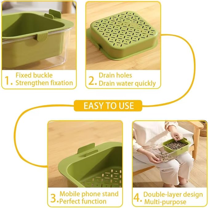 Multi-functional Drain Basket Fruit Cleaning Bowl with Strainer Container, Kitchen Sink Food Catcher Drainer Fruit Rinser Bowl (1, White)