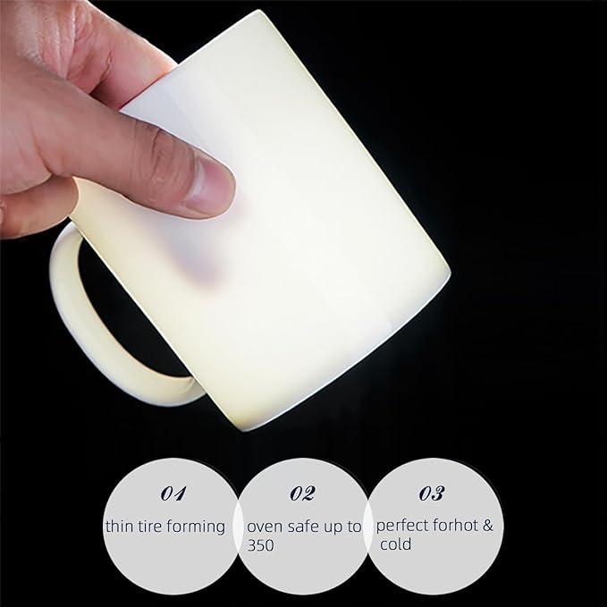 14 oz White Coffee Mugs Set of 2, Fine Bone China Lightweight Porcelain Coffee Cups With Handles for Hot Milk Cappuccino Mocha Cocoa Latte Espresso Coffee, Dishwasher & Microware Safe