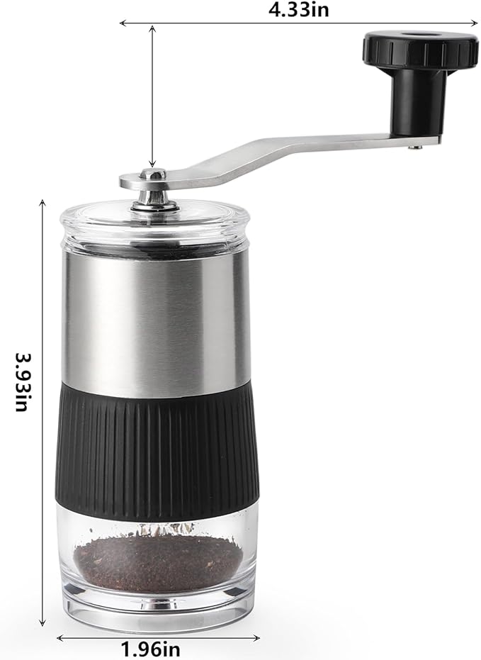 Manual Coffee Bean Grinder - Conical Burr Coffee Grinder with Hand Crank, Portable and Adjustable Settings for Fine to Coarse Grind - Ideal for Camping or Travel