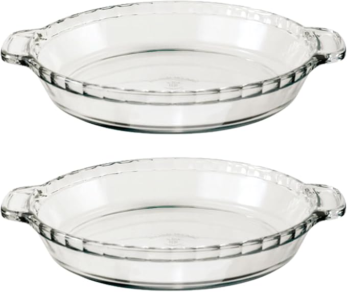 Anchor Hocking 2 Pack 9.5 Inch Glass Pie Plates – Classic Bakeware for Pies, Quiches, and Tarts – Oven Safe, Dishwasher Safe, Made in USA
