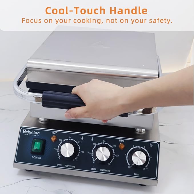 Hehinton® Commercial Belgian Waffle Maker, 110V 2300W Electric Waffle Maker Dual Temperature Control,11.4"x11.4" Cooking Area, Waffle Iron with Nonstick Plates for Food Trucks, Cafes & Home Use