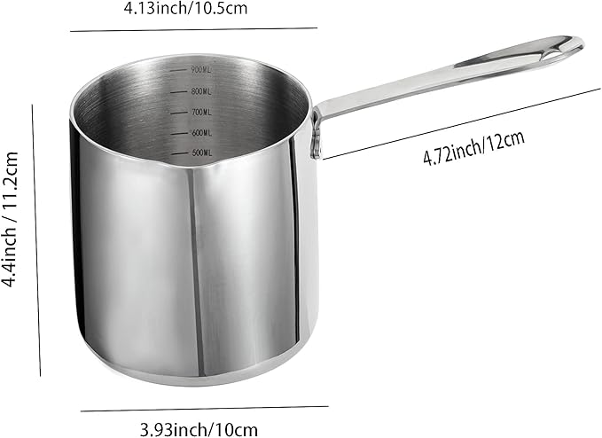 IMEEA Milk Warmer Pot Turkish Coffee Pot 18/10 Tri-Ply Stainless Steel Butter Warmer with Spout (30oz/900ml)