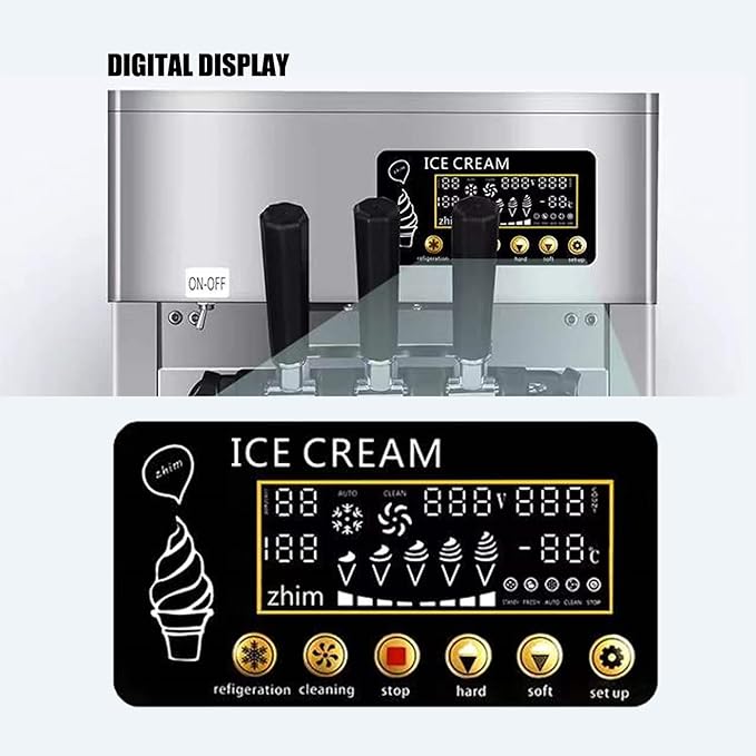 Commercial Soft Serve Ice Cream Machine 3 Flavor Ice Cream Maker Sorbet Frozen Yogurt Gelato LED Display Desktop Type 1200W 110V