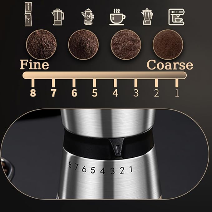 Precision Manual Coffee Grinder Large Capacity for Home Use, 8 Adjustable Coarseness Setting, Ceramic Burr Hand Held Stainless Steel Espresso Bean Mill for Travel Camping, Easy to Clean