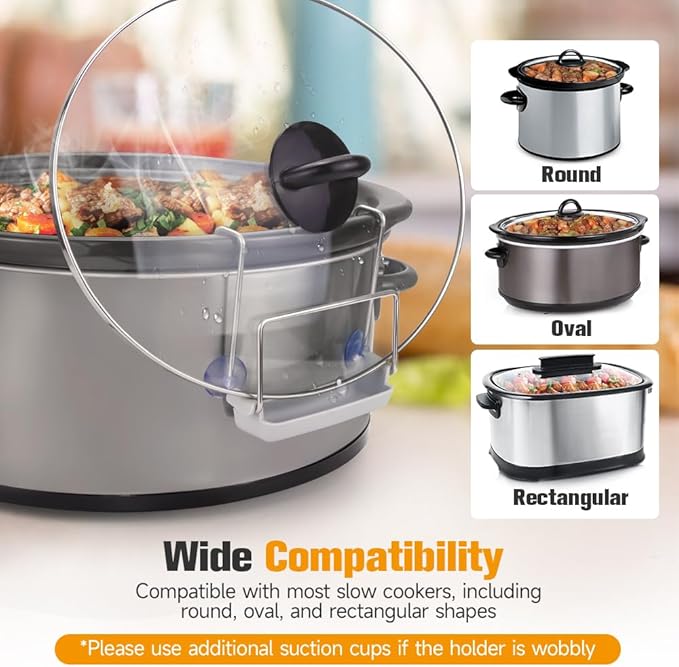 SOPHICO Slow Cooker Lid Holder for Cooking, Hand Free Pot Lid Organizer, Stainless Steel Rack with Silicone Sink, Fits Most Slow Cookers, Keeps Countertop No Mess (Grey, 2 Pack)