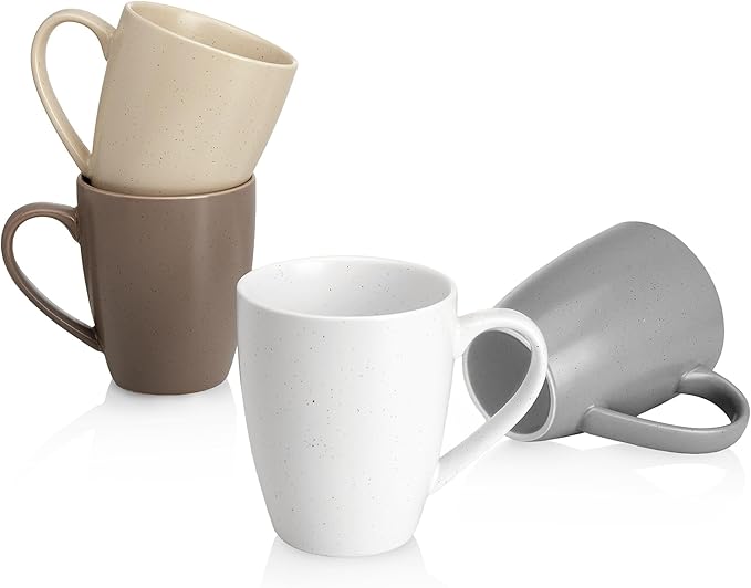 Sweese Porcelain Mugs - 16 Ounce (Top to the Rim) for Coffee, Tea, Cocoa, Set of 4, Neutral Colors