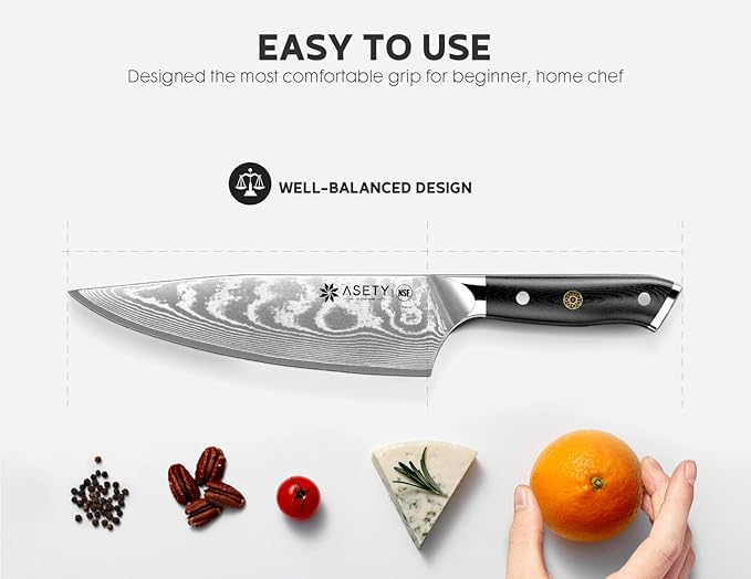 Damascus Chef Knife: 8-inch Razor-Sharp Japanese Chef Knife with VG10 Steel Core, Full Tang G10 Handle, NSF Food-Safe Professional Kitchen Knife with Sheath, Christmas Elegant Box