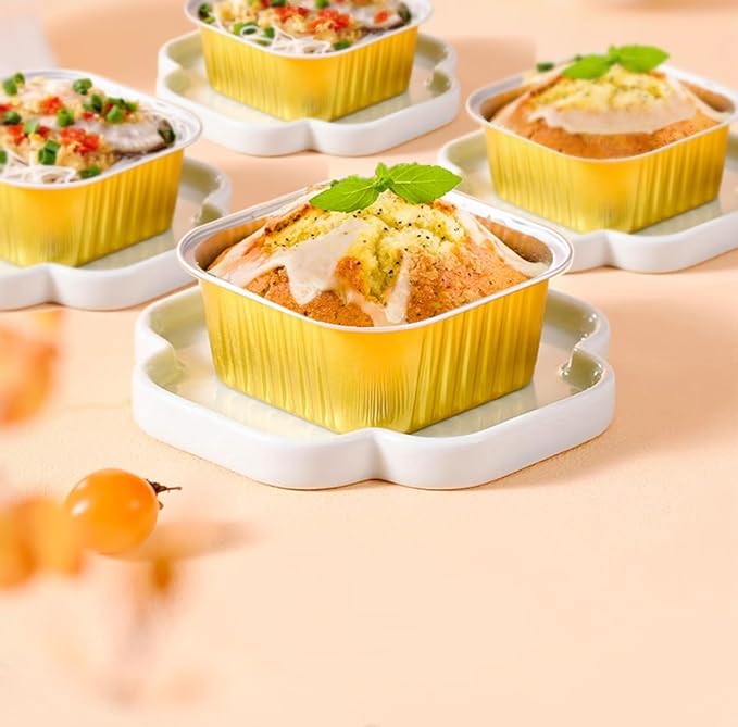 14 oz Mini Cake Pans with Lids, Square Muffin Pans, Multi-purpose Aluminum Baking Cups, Premium Dessert Cups, Creme Brulee Ramekins Oven Safe, 60 Pack