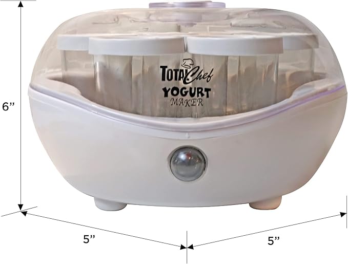 Total Chef Yogurt Maker, 1L (1.1 qt) with 7 Glass Jars and Lids, One Touch Operation, White, Perfect for Natural, Organic, Sweetened or Sugar-Free, Flavored, Plain, or Lactose-Free Homemade Yogurt