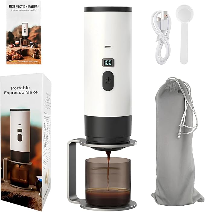 Portable Espresso Coffee Maker for Travel, Mini Camping Espresso Machine, Car Self-Heating Coffee Makers with USB-C, Compatible with Ground Coffee & NS Capsules for RV/Office/Hiking
