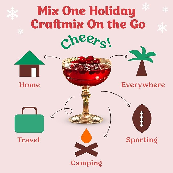 Craftmix Holiday Variety Pack, Makes 12 Drinks, Skinny Cocktail Mixers, Mocktails Non-Alcoholic Drinks - Made With Real Fruit - Vegan Low-Carb, Low-Sugar, Non-GMO, Dairy Free, Gluten Free, Easy to Mix