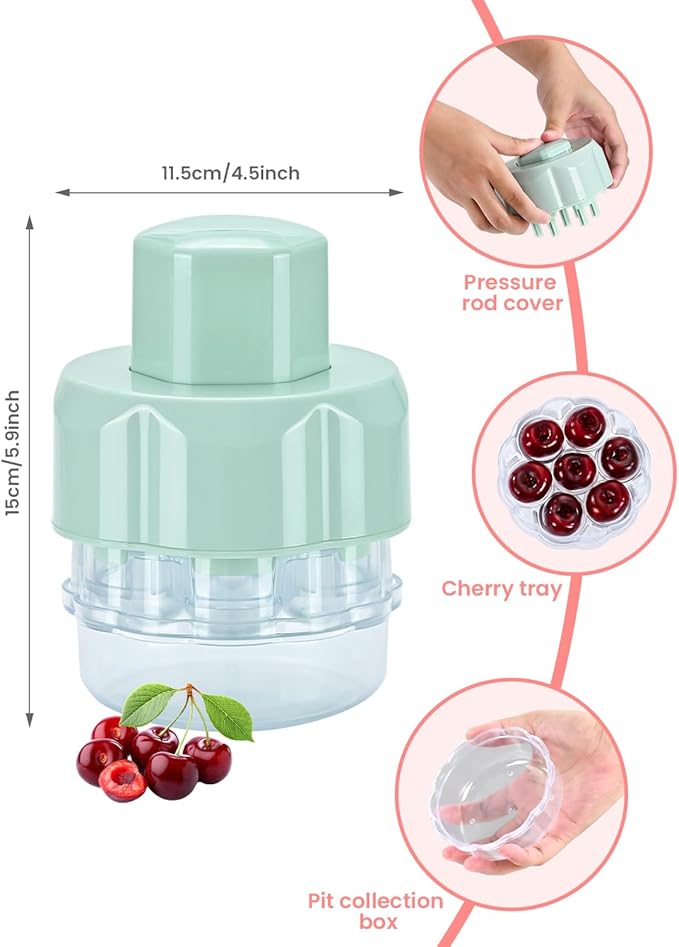Cherry Pitter Tool, Multiple Fruit Remover, Mint Green, Kitchen Gadget for Cake Making and Fruit Salads
