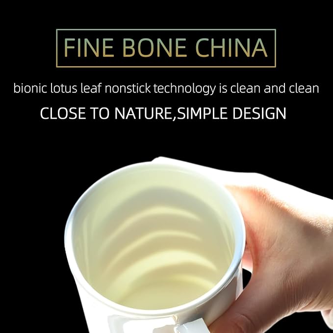 Chulan Fine Bone China Coffee Mugs Set of 6, 14 oz Lightweight White Chip Resistant Porcelain Cups, Modern Ceramic Tea Mugs with Handle for Latte Milk Cocoa, Dishwasher & Microwave Safe Easy Clean