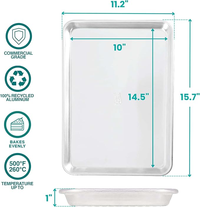 Baker's Secret Commercial Grade Baking Sheet 2x Aluminum Sheet 15" x 11, 100% Recycled, Cookie Sheets for Baking, Baking Pan, Baking Tray for Oven - The Natural Aluminum Collection